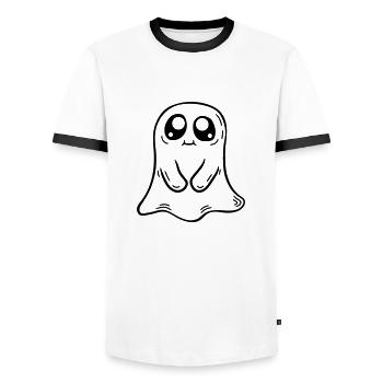 Comic little sweet ghost - Men's Ringer Shirt - white/black - Front - AI Model Female 172 light (172cm) & AI Model Male 178 dark (178cm)