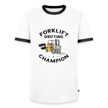 Gabelstaplerbediener und Gabelstaplerfahrer - Männer Kontrast-T-Shirt - Weiß/Schwarz - Vorne - AI Model Female 172 light (172cm) & AI Model Male 178 dark (178cm)