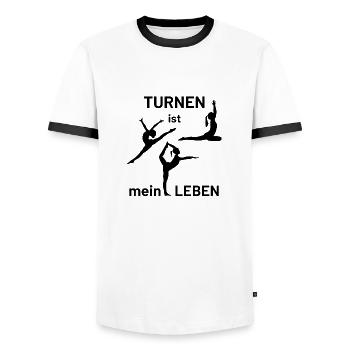 Turnen ist mein Leben , Gymnastik - Männer Kontrast-T-Shirt - Weiß/Schwarz - Vorne - AI Model Female 172 light (172cm) & AI Model Male 178 dark (178cm)