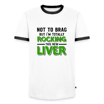 Conception de donneur d’organes transplantés hépatiques - T-shirt contrasté Homme - blanc/noir - Devant - AI Model Female 172 light (172cm) & AI Model Male 178 dark (178cm)