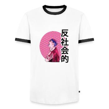ANTISOCIAL - Men's Ringer Shirt - white/black - Front - AI Model Female 172 light (172cm) & AI Model Male 178 dark (178cm)