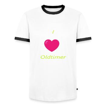 I love Oldtimer - Männer Kontrast-T-Shirt - Weiß/Schwarz - Vorne - AI Model Female 172 light (172cm) & AI Model Male 178 dark (178cm)