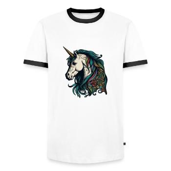 Unicorn Elves Mythical Creature Tattoo Drawing Horse - Men's Ringer Shirt - white/black - Front - AI Model Female 172 light (172cm) & AI Model Male 178 dark (178cm)