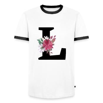 Letter l floral - Men's Ringer Shirt - white/black - Front - AI Model Female 172 light (172cm) & AI Model Male 178 dark (178cm)