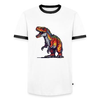 Dino in retro pixel graphics 8-bit or 16-bit - Men's Ringer Shirt - white/black - Front - AI Model Female 172 light (172cm) & AI Model Male 178 dark (178cm)