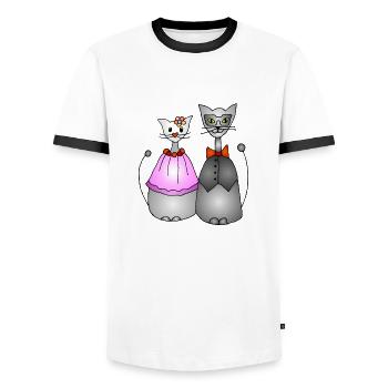 Katzen - Männer Kontrast-T-Shirt - Weiß/Schwarz - Vorne - AI Model Female 172 light (172cm) & AI Model Male 178 dark (178cm)