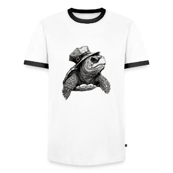 Captain Turtle - Men's Ringer Shirt - white/black - Front - AI Model Female 172 light (172cm) & AI Model Male 178 dark (178cm)