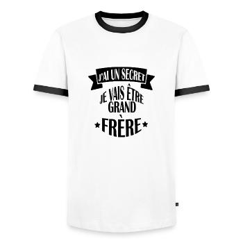 J AI UN SECRET GRAND FRERE fier : annonce bébé - T-shirt contrasté Homme - blanc/noir - Devant - AI Model Female 172 light (172cm) & AI Model Male 178 dark (178cm)