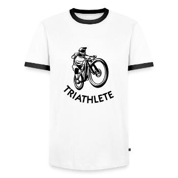 Triathlon Natation Bike Run Marathon - T-shirt contrasté Homme - blanc/noir - Devant - AI Model Female 172 light (172cm) & AI Model Male 178 dark (178cm)