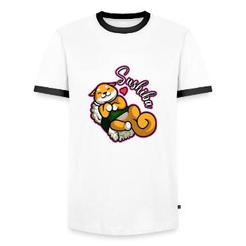 Shiba Inu Chien Sushi Japon Akita I Cadeau - T-shirt contrasté Homme - blanc/noir - Devant - AI Model Female 172 light (172cm) & AI Model Male 178 dark (178cm)