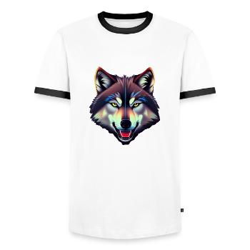 wolf - Men's Ringer Shirt - white/black - Front - AI Model Female 172 light (172cm) & AI Model Male 178 dark (178cm)