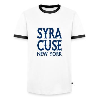 Syracuse - New York - États-Unis USA - T-shirt contrasté Homme - blanc/noir - Devant - AI Model Female 172 light (172cm) & AI Model Male 178 dark (178cm)