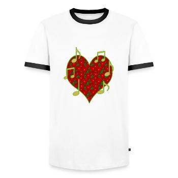 Melodiöses Herz aus weihnachtlichen roten Blumen - Männer Kontrast-T-Shirt - Weiß/Schwarz - Vorne - AI Model Female 172 light (172cm) & AI Model Male 178 dark (178cm)