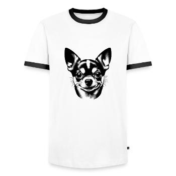 Grinning Dog Little Loyal Friend - Men's Ringer Shirt - white/black - Front - AI Model Female 172 light (172cm) & AI Model Male 178 dark (178cm)