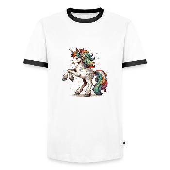Regenbogen Einhorn | Das letzte Regenbogeneinhorn - Männer Kontrast-T-Shirt - Weiß/Schwarz - Vorne - AI Model Female 172 light (172cm) & AI Model Male 178 dark (178cm)