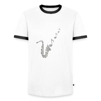 Saxophon - Männer Kontrast-T-Shirt - Weiß/Schwarz - Vorne - AI Model Female 172 light (172cm) & AI Model Male 178 dark (178cm)