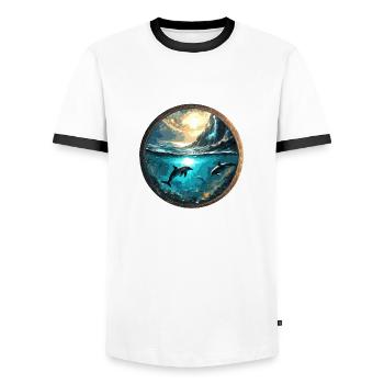 Dolphin,Gold,Water,Sea,Circle,Epic,Reflection - Men's Ringer Shirt - white/black - Front - AI Model Female 172 light (172cm) & AI Model Male 178 dark (178cm)