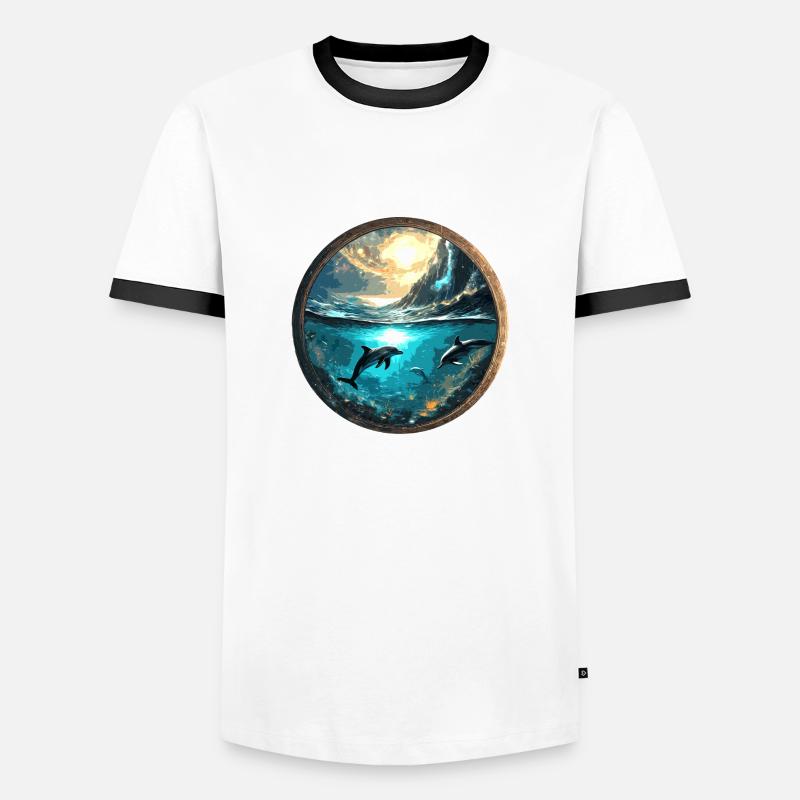 Dolphin,Gold,Water,Sea,Circle,Epic,Reflection - Men's Ringer Shirt - white/black