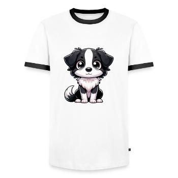 Digitale Illustration des süßen Border Collie Hundes - Männer Kontrast-T-Shirt - Weiß/Schwarz - Vorne - AI Model Female 172 light (172cm) & AI Model Male 178 dark (178cm)