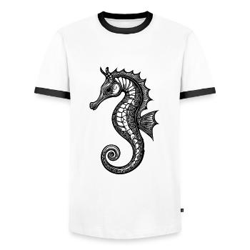 Süsses Vintage Seepferdchen - Cooles Seepferd - Männer Kontrast-T-Shirt - Weiß/Schwarz - Vorne - AI Model Female 172 light (172cm) & AI Model Male 178 dark (178cm)