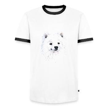 Junger Samojede - Portrait Handgezeichnet Aquarell - Männer Kontrast-T-Shirt - Weiß/Schwarz - Vorne - AI Model Female 172 light (172cm) & AI Model Male 178 dark (178cm)