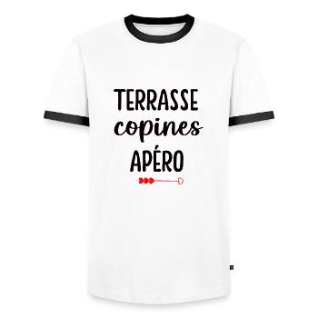 Terrace girlfriends funny aperitif aperitif with girlfriends - Men's Ringer Shirt - white/black - Front - AI Model Female 172 light (172cm) & AI Model Male 178 dark (178cm)