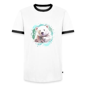 Ours polaire, ours, bébé ours polaire, bleu - T-shirt contrasté Homme - blanc/noir - Devant - AI Model Female 172 light (172cm) & AI Model Male 178 dark (178cm)