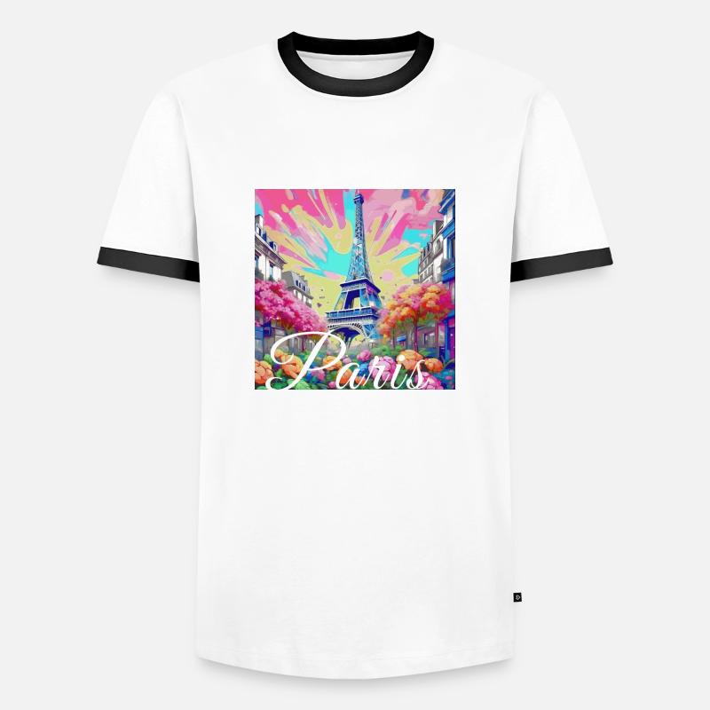 Paris,poster, spring,flowers, Eiffel Tower - Men's Ringer Shirt - white/black