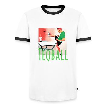 Teq,Sport, Graffiti, anime, illustration - Men's Ringer Shirt - white/black - Front - AI Model Female 172 light (172cm) & AI Model Male 178 dark (178cm)