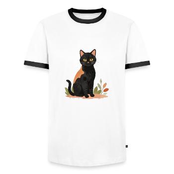 Chat noir et brun - T-shirt contrasté Homme - blanc/noir - Devant - AI Model Female 172 light (172cm) & AI Model Male 178 dark (178cm)