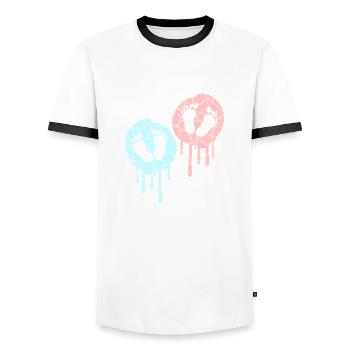 2 Zwillinge Babys Schwanger Bauch Fußabdruck Füße - Männer Kontrast-T-Shirt - Weiß/Schwarz - Vorne - AI Model Female 172 light (172cm) & AI Model Male 178 dark (178cm)