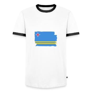 Aruba Flagge - Dutch Caribbean - Karibik - Männer Kontrast-T-Shirt - Weiß/Schwarz - Vorne - AI Model Female 172 light (172cm) & AI Model Male 178 dark (178cm)
