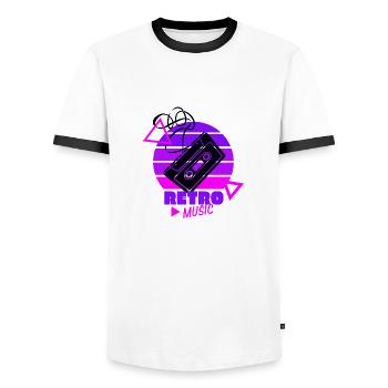Retro Music - 80s - Achtziger - Kassette - Männer Kontrast-T-Shirt - Weiß/Schwarz - Vorne - AI Model Female 172 light (172cm) & AI Model Male 178 dark (178cm)