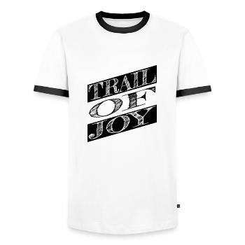 Blissful Journey Experiencing Bliss Awesome Happy - Men's Ringer Shirt - white/black - Front - AI Model Female 172 light (172cm) & AI Model Male 178 dark (178cm)