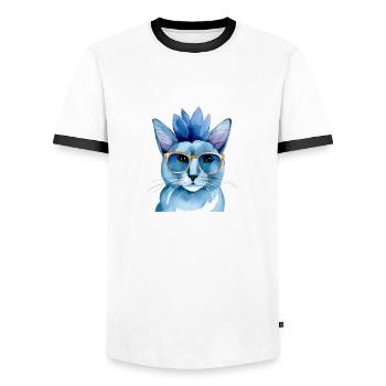 Punkrock Katze Sonnenbrille Katzenshirt Geschenk - Männer Kontrast-T-Shirt - Weiß/Schwarz - Vorne - AI Model Female 172 light (172cm) & AI Model Male 178 dark (178cm)