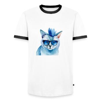 Punkrock Katze mit Sonnenbrille Geschenkidee - Männer Kontrast-T-Shirt - Weiß/Schwarz - Vorne - AI Model Female 172 light (172cm) & AI Model Male 178 dark (178cm)