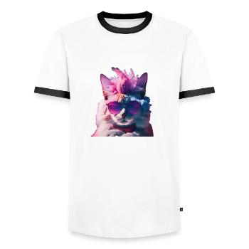 Punk Rock Cat Shirt Iroquois Gift Idea Gift - Men's Ringer Shirt - white/black - Front - AI Model Female 172 light (172cm) & AI Model Male 178 dark (178cm)