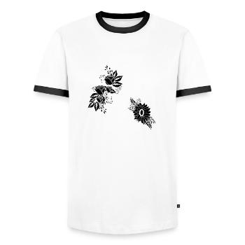 Floral letter q black and white - Men's Ringer Shirt - white/black - Front - AI Model Female 172 light (172cm) & AI Model Male 178 dark (178cm)