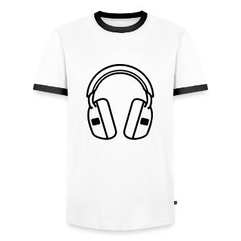 Gaming-Headset - Männer Kontrast-T-Shirt - Weiß/Schwarz - Vorne - AI Model Female 172 light (172cm) & AI Model Male 178 dark (178cm)
