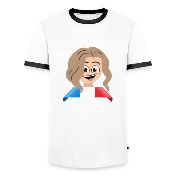 une femme Française - T-shirt contrasté Homme - blanc/noir - Devant - AI Model Female 172 light (172cm) & AI Model Male 178 dark (178cm)