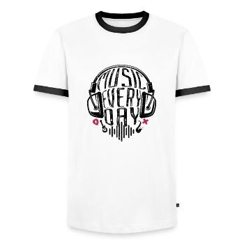Music Every Day, Cadeau Mélomanes Musiciens - T-shirt contrasté Homme - blanc/noir - Devant - AI Model Female 172 light (172cm) & AI Model Male 178 dark (178cm)