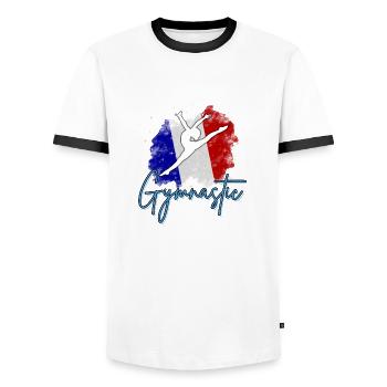 Gymnastique Francaise - French gymnastic sport - T-shirt contrasté Homme - blanc/noir - Devant - AI Model Female 172 light (172cm) & AI Model Male 178 dark (178cm)