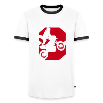 Moto 8 Biker - Männer Kontrast-T-Shirt - Weiß/Schwarz - Vorne - AI Model Female 172 light (172cm) & AI Model Male 178 dark (178cm)
