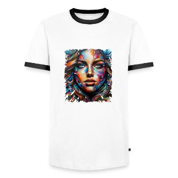 Graffiti Street Art Spray Vintage Stencil Retro - Men's Ringer Shirt - white/black - Front - AI Model Female 172 light (172cm) & AI Model Male 178 dark (178cm)