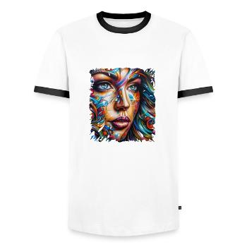 Graffiti Street Art Spray Vintage Stencil Retro - Men's Ringer Shirt - white/black - Front - AI Model Female 172 light (172cm) & AI Model Male 178 dark (178cm)