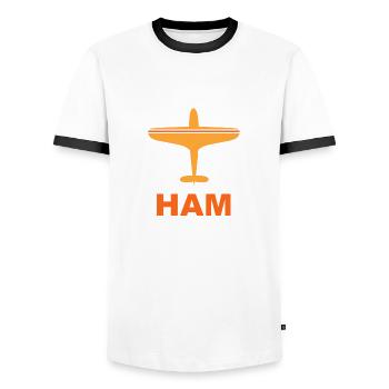 Aéroport de Hambourg - HAM - Cité hanséatique - Elbe - T-shirt contrasté Homme - blanc/noir - Devant - AI Model Female 172 light (172cm) & AI Model Male 178 dark (178cm)