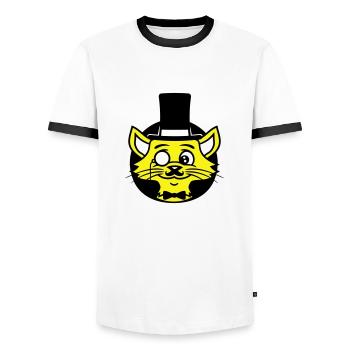 Sir Cat Gentleman Chapeau haut de forme Monocle Rich Gentleman - T-shirt contrasté Homme - blanc/noir - Devant - AI Model Female 172 light (172cm) & AI Model Male 178 dark (178cm)