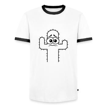 Kaktus Gesicht Angst Traurig Wüste Lustig Kakteen - Männer Kontrast-T-Shirt - Weiß/Schwarz - Vorne - AI Model Female 172 light (172cm) & AI Model Male 178 dark (178cm)