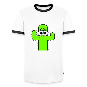 Kaktus Gesicht Angst Traurig Wüste Lustig Kakteen - Männer Kontrast-T-Shirt - Weiß/Schwarz - Vorne - AI Model Female 172 light (172cm) & AI Model Male 178 dark (178cm)