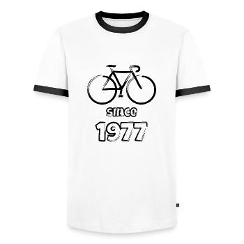 Since 1977 black !! - Men's Ringer Shirt - white/black - Front - AI Model Female 172 light (172cm) & AI Model Male 178 dark (178cm)